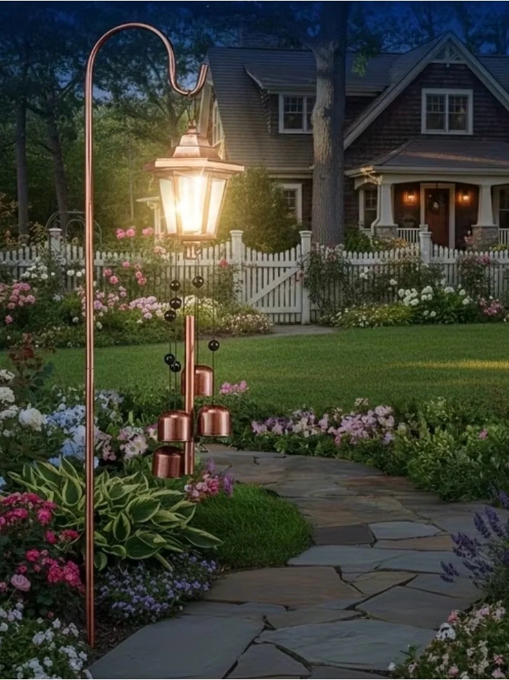 Outdoor Solar Powered Copper Wind Chime Lantern ⭐️🆕⭐️ In Box W/ Hook